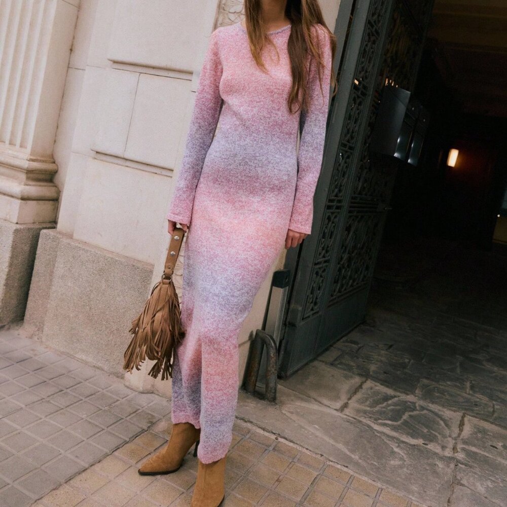 Pink Elegant Women's Gradient Ombre Maxi Dress - Picture 4 of 14